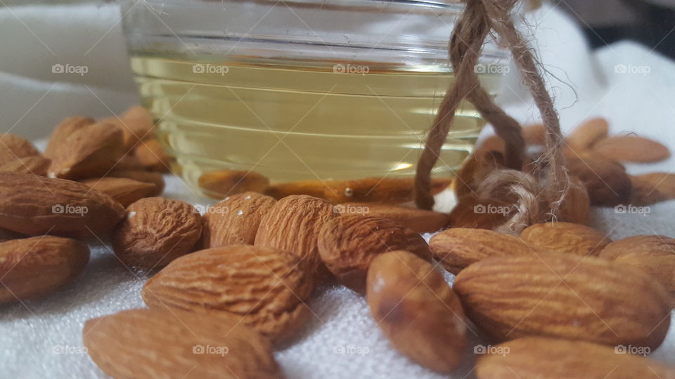 Almonds and Oil - close up