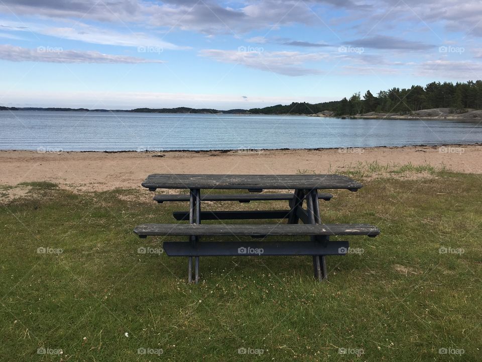 Bench on beach