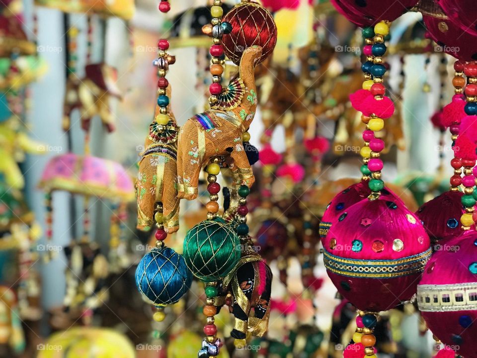 Colourful an traditional Indian hangings made with beads and threads.