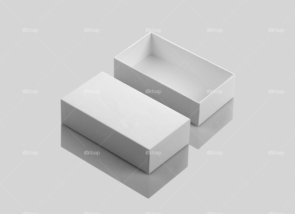 Blank white Open product box on gray background