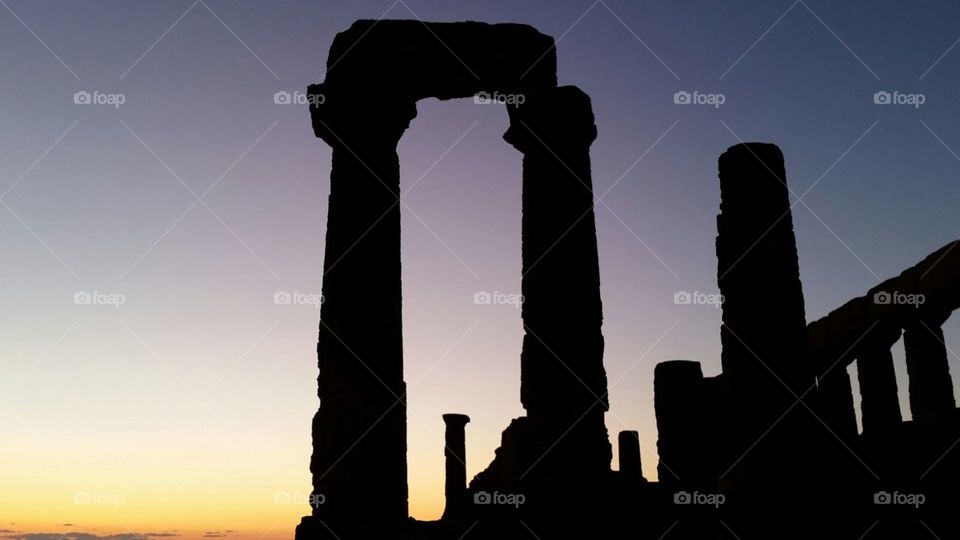 Sunset with ruins