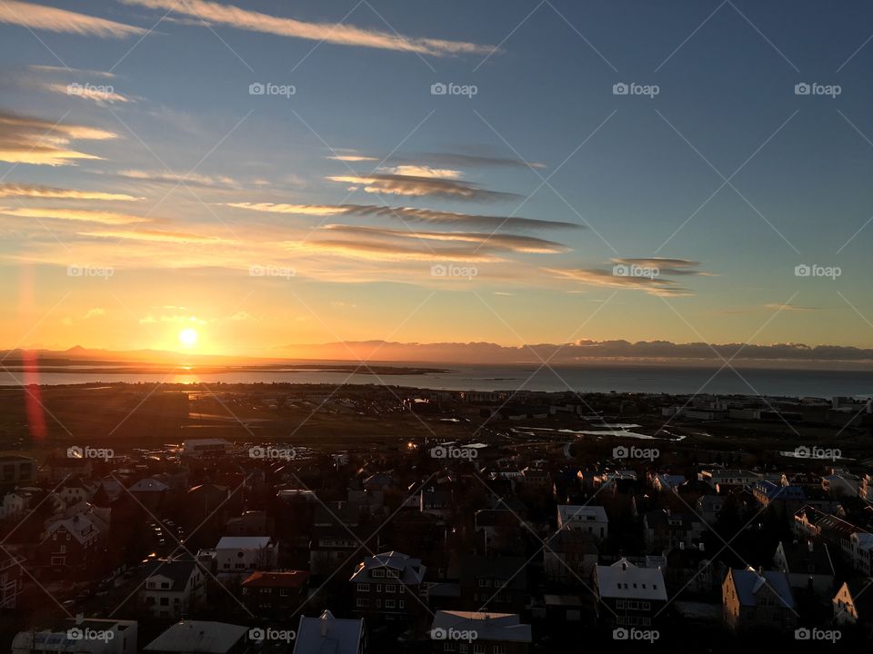 Sunset over Reykjavik, Iceland 2016. 