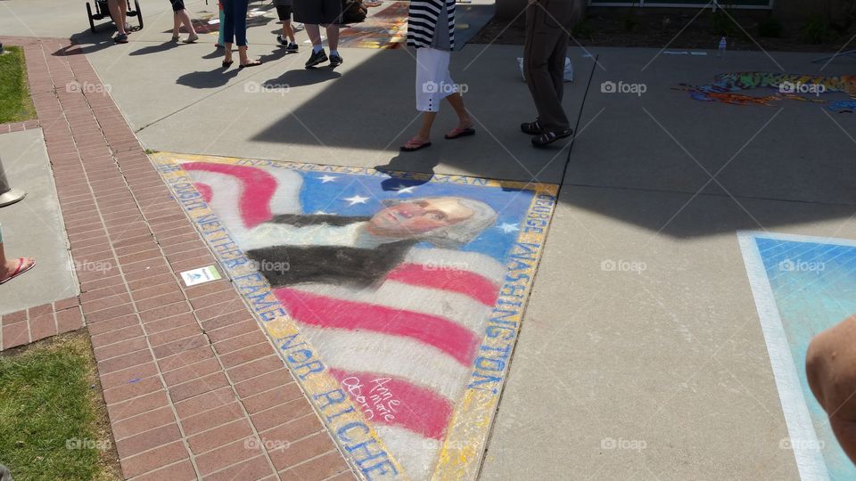 sidewalk chalk art George Washington