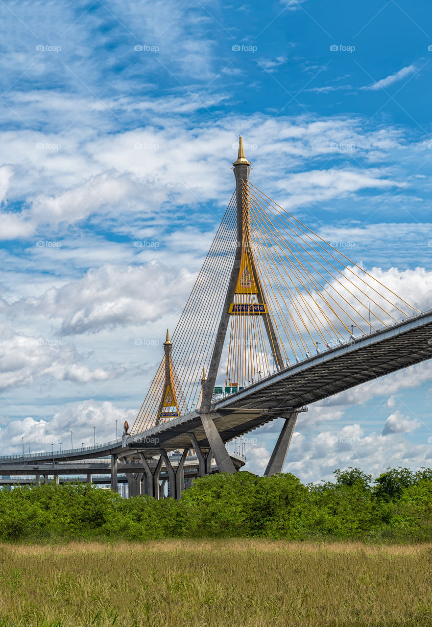 The famous Bhumibol landmark bridge in Bangkok Thailand