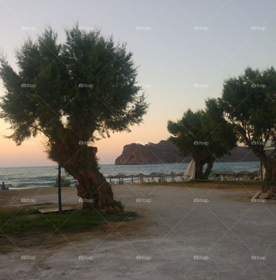 Platanias beach at sunset