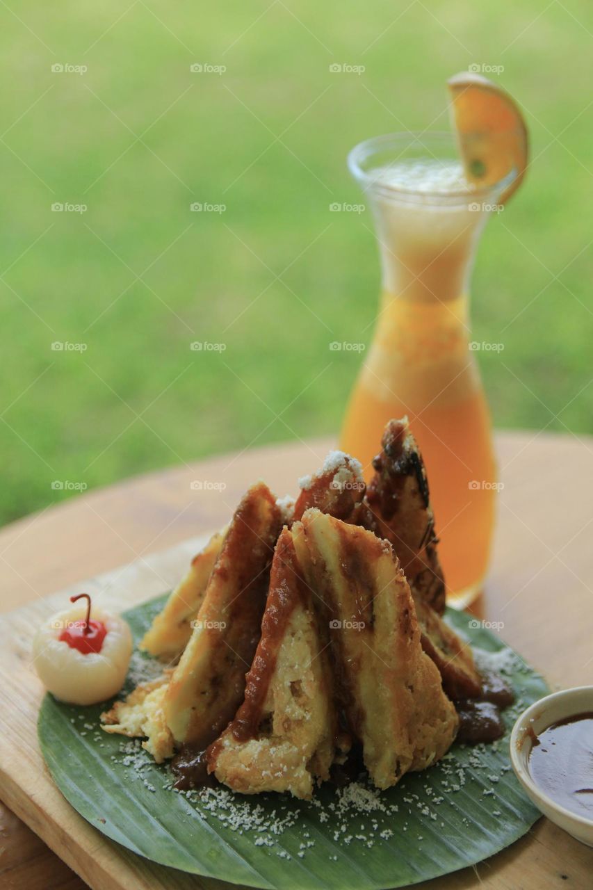Cheese Fried banana with caramel sauce 