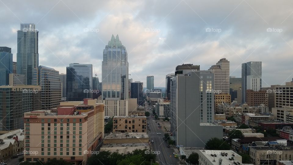 downtown Austin in clouds