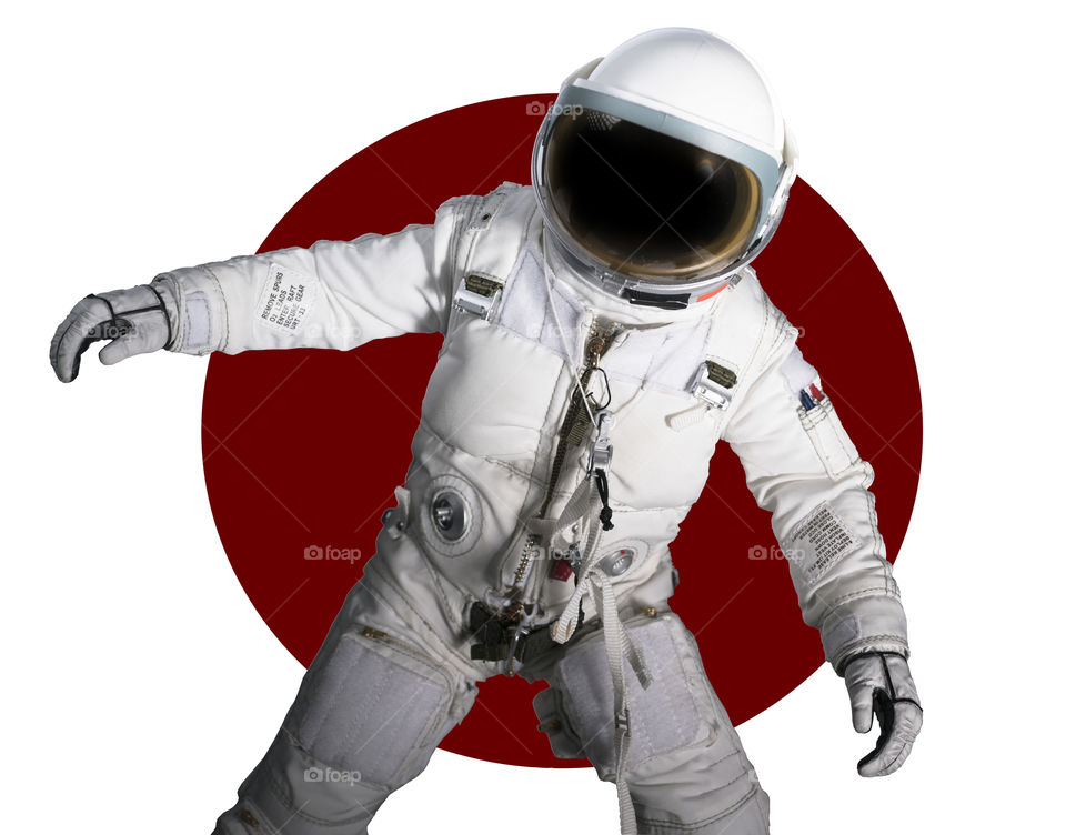 Astronaut in front of red circle 