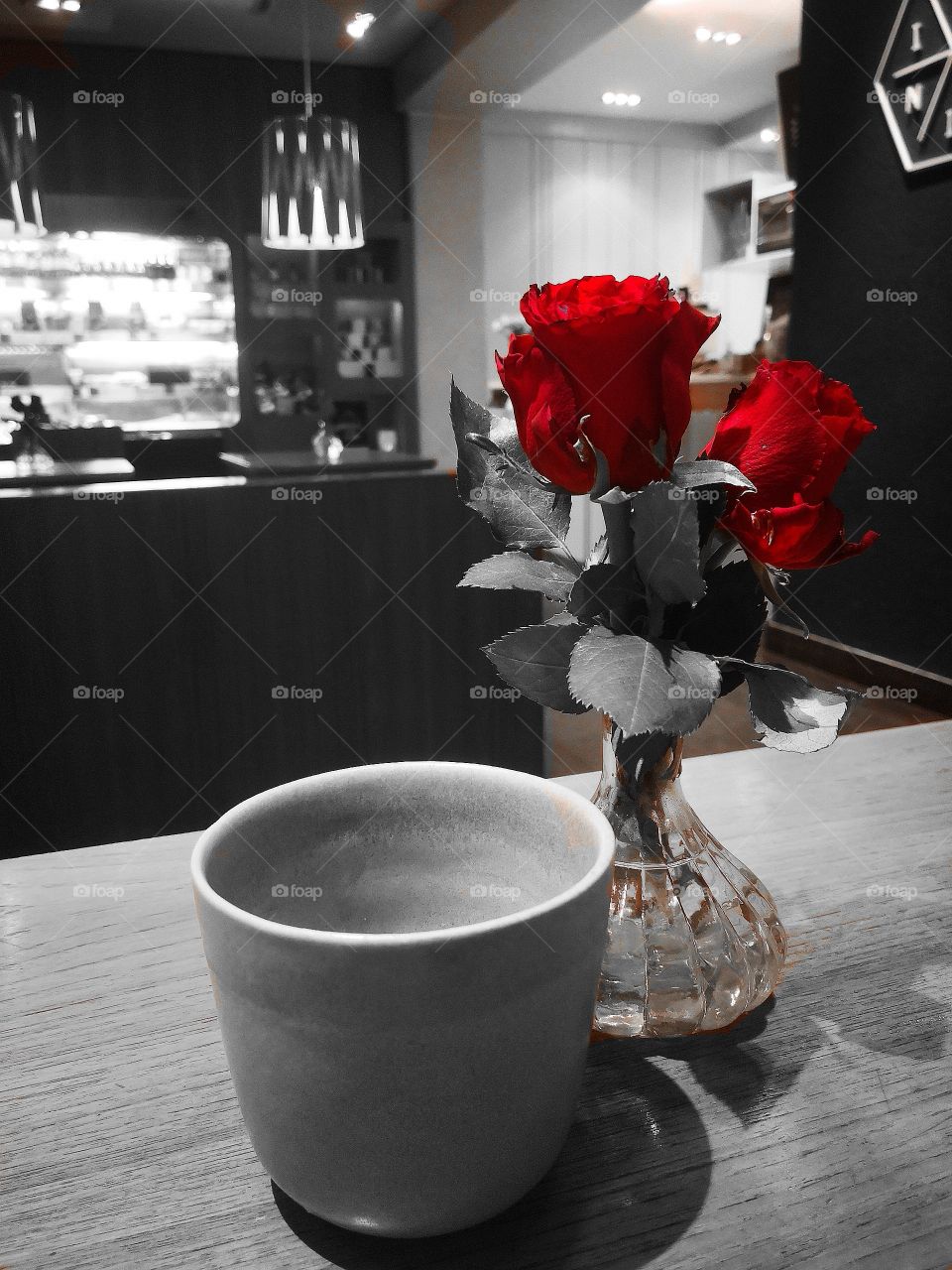 Roses and coffee b/w