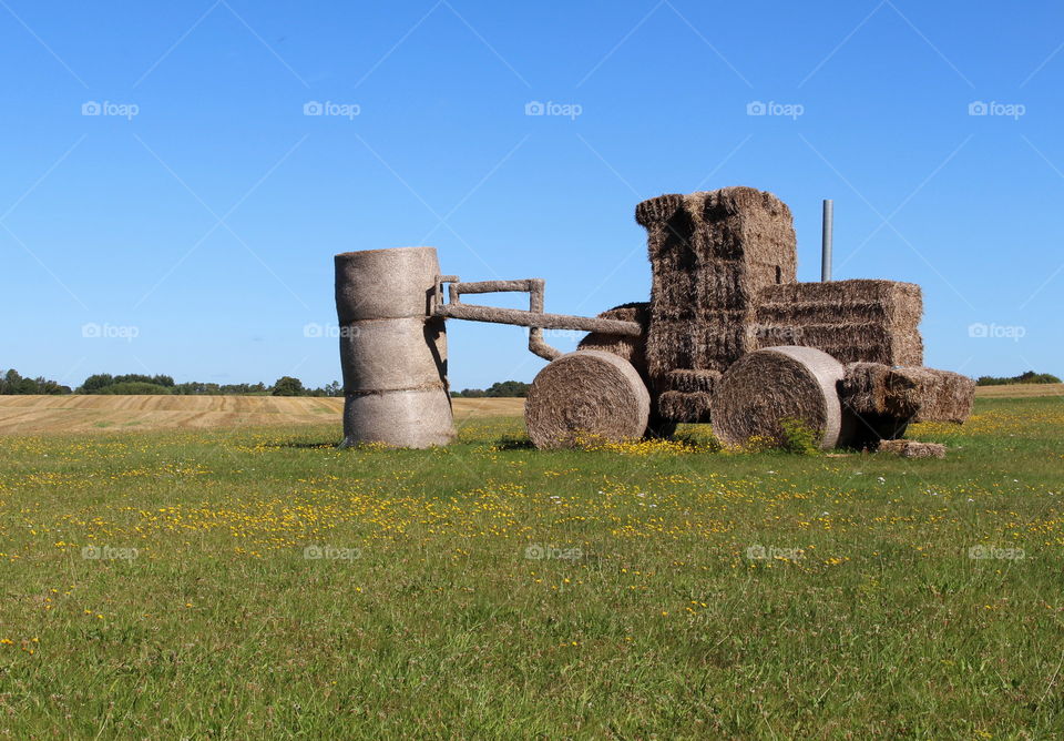 Tractor made of hay bales, Skåne.