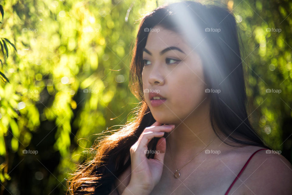 Golden Look. Beautiful photo of a friend taken under a weeping willow tree