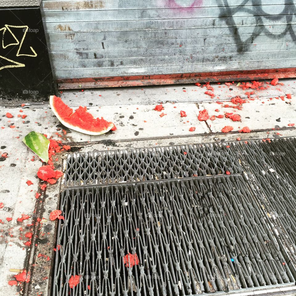 Smashed watermelon in the streets of the lower east side 