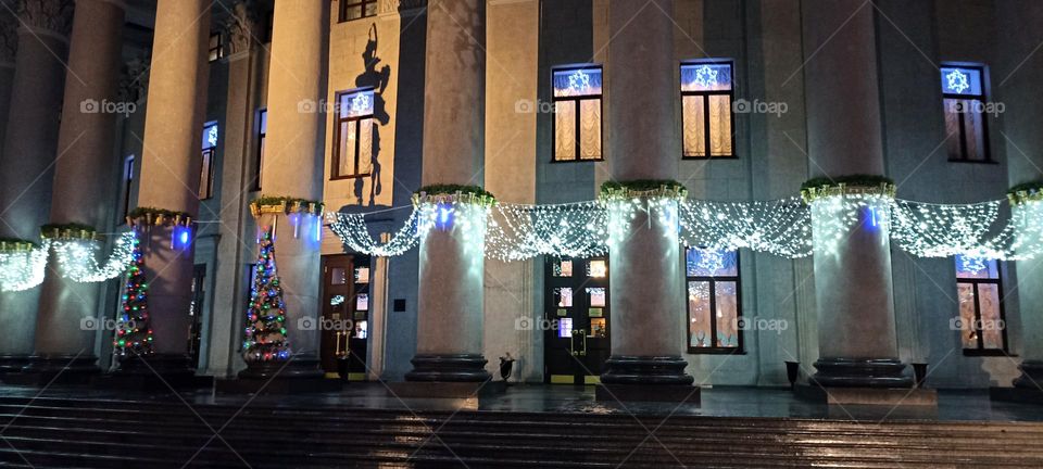 beautiful night windows light street view Christmas time