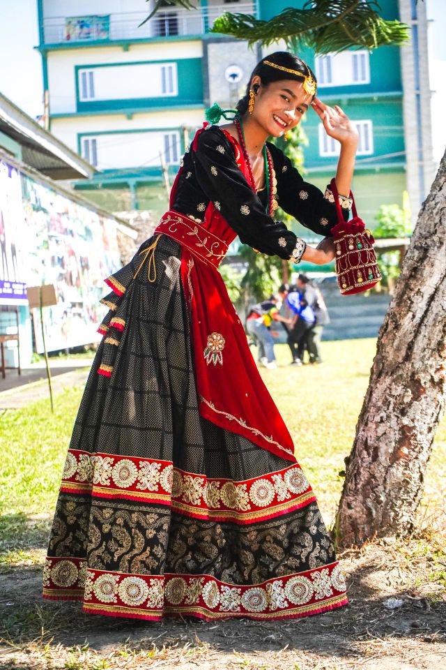 pretty Ghorka girl in Gorkha Salaam in Gorkha traditional fashion dress