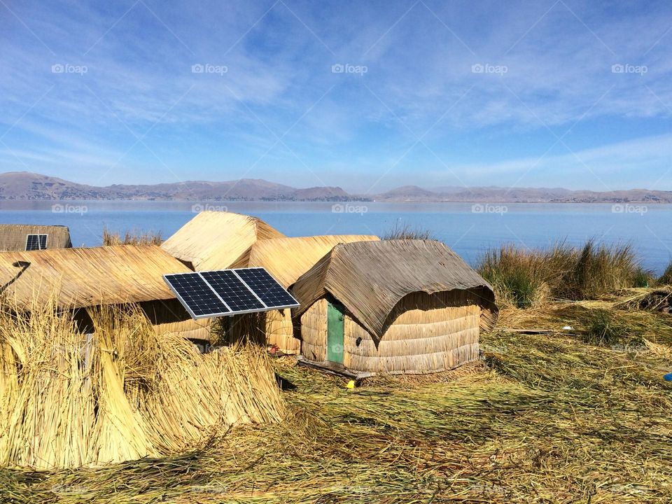 Floating Uros islands on Lake Titicaca, Peru