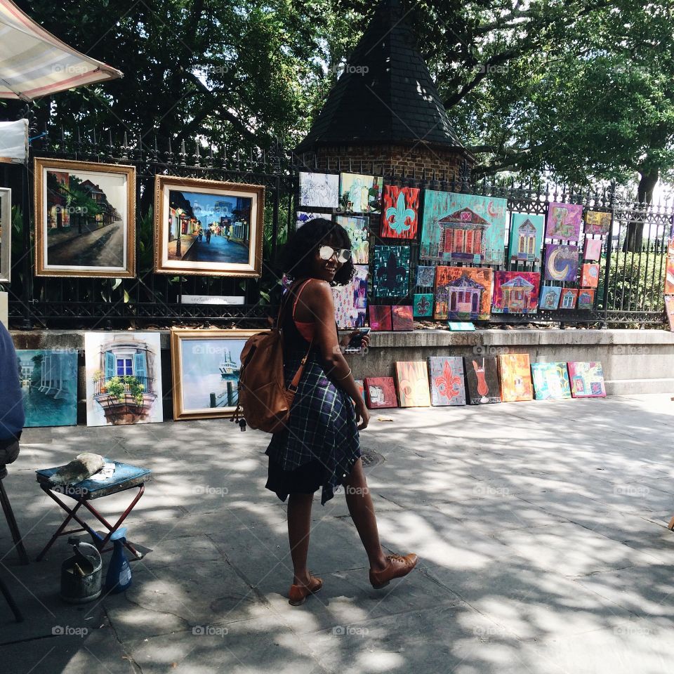 The Jackson Square in the  French Quarter, New Orleans. Street artists and bright colors, Louisiana culture at its finest