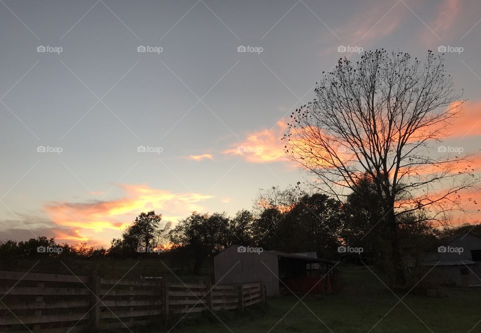 Sunset Over Farm