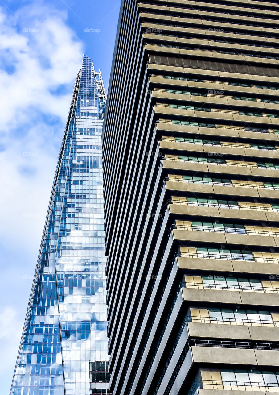 The Shard (2012) behind the Tower Wing (1974) of Guy’s hospital in London shows a contrast in architectural styles