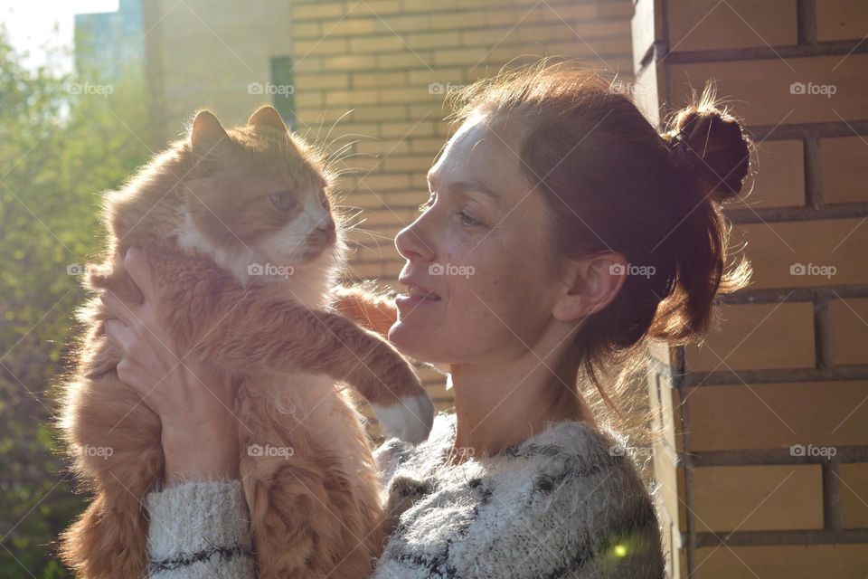 woman with cat pet love, happiness