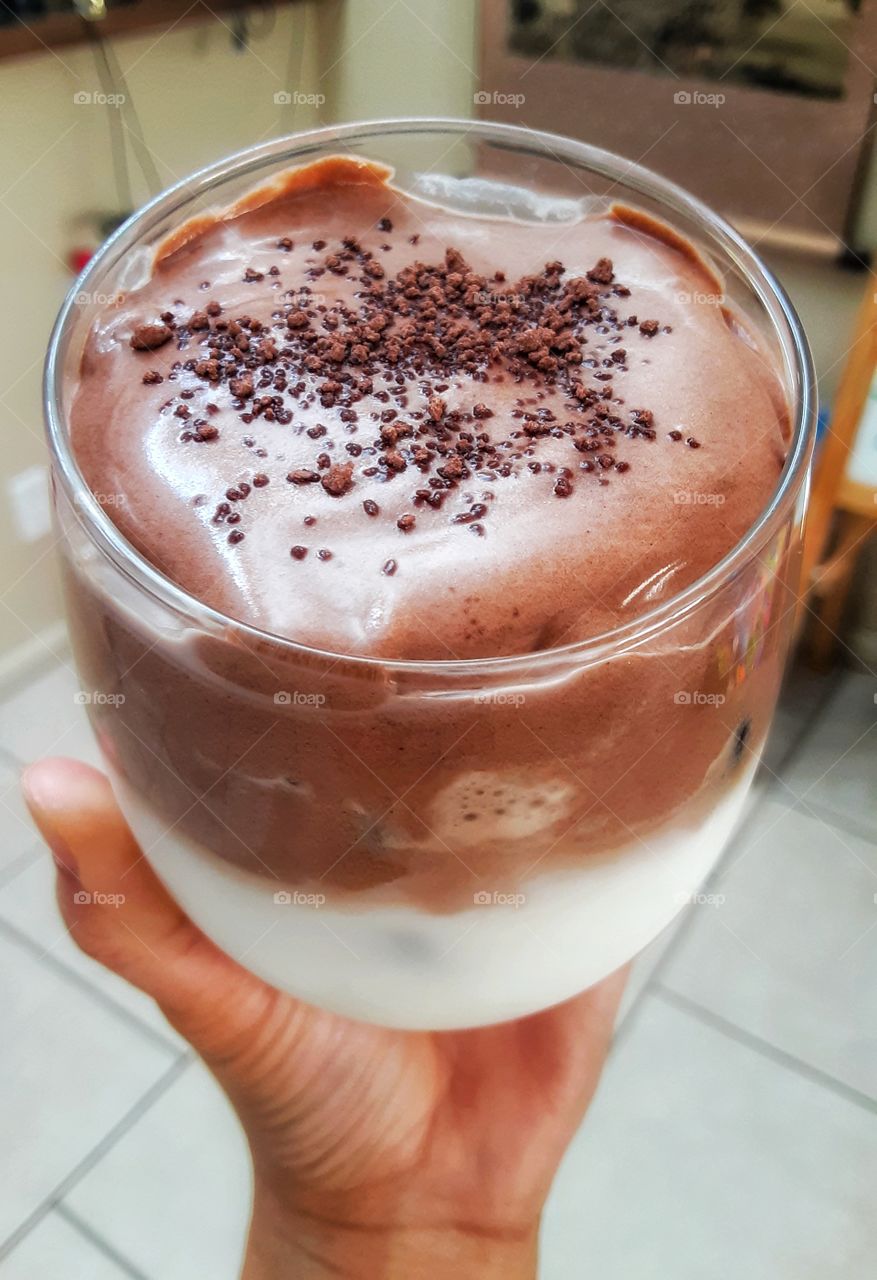 whipped cocoa with milk and ice
