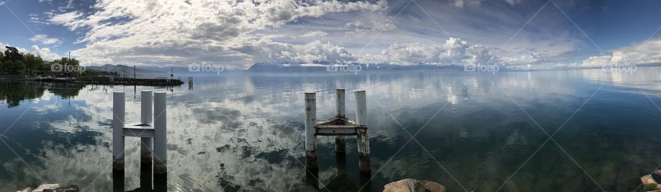 Panoramic view of Lake Geneva in Switzerland. 