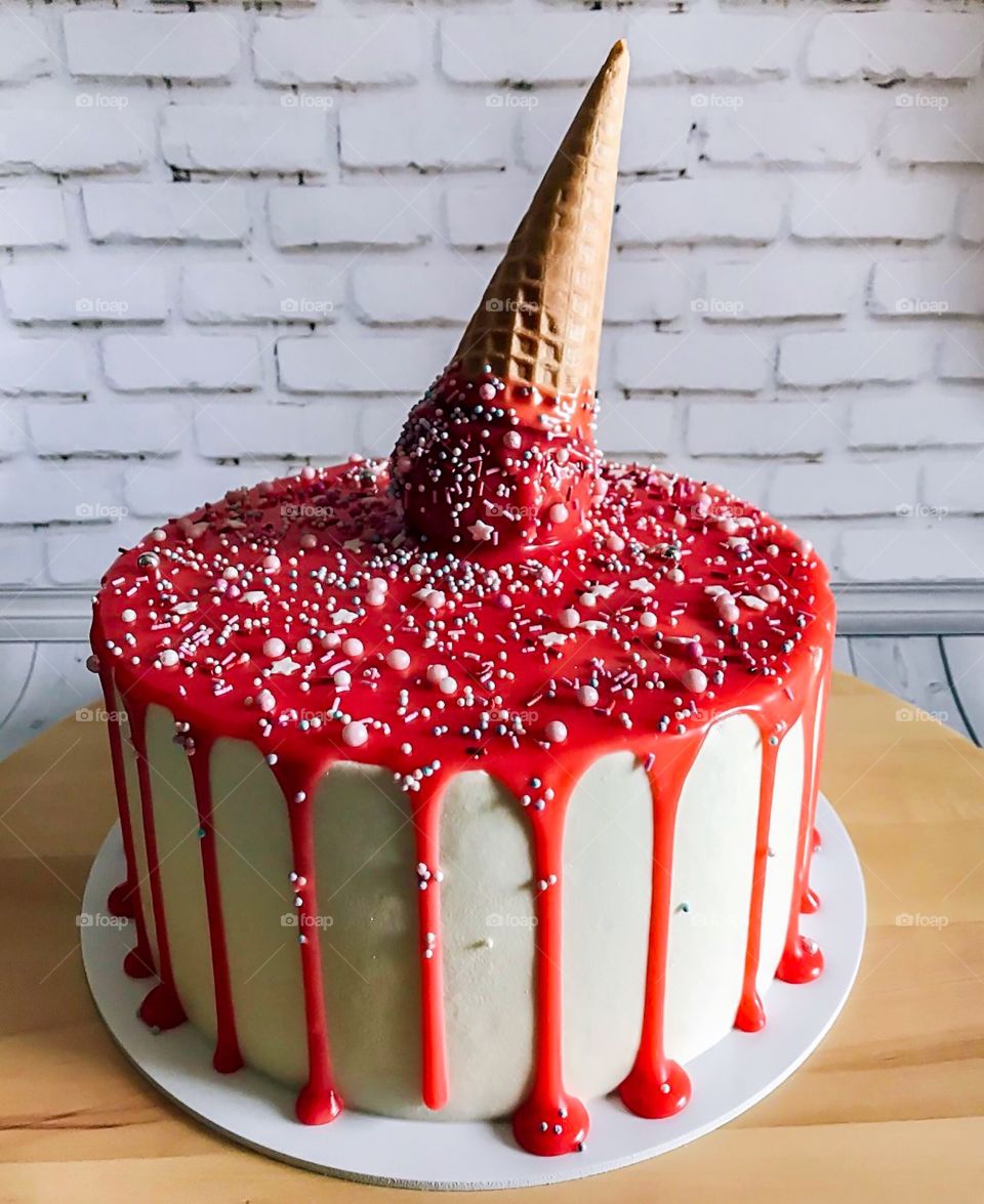 Beautiful cake with red glossy glaze.
