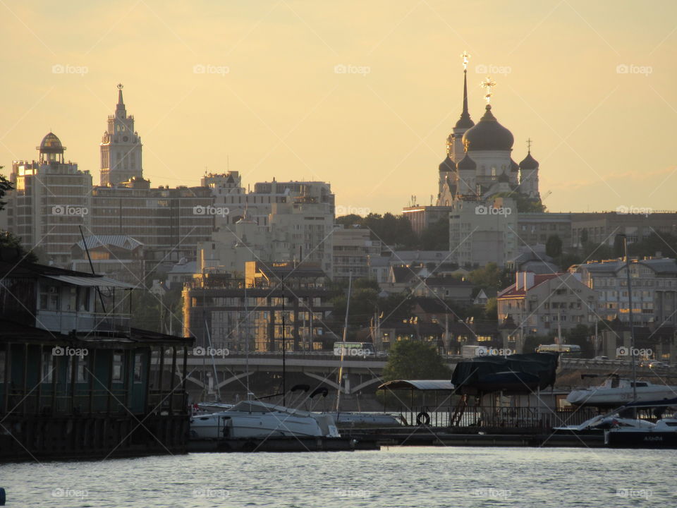 sunset in August in Voronezh city, Russia