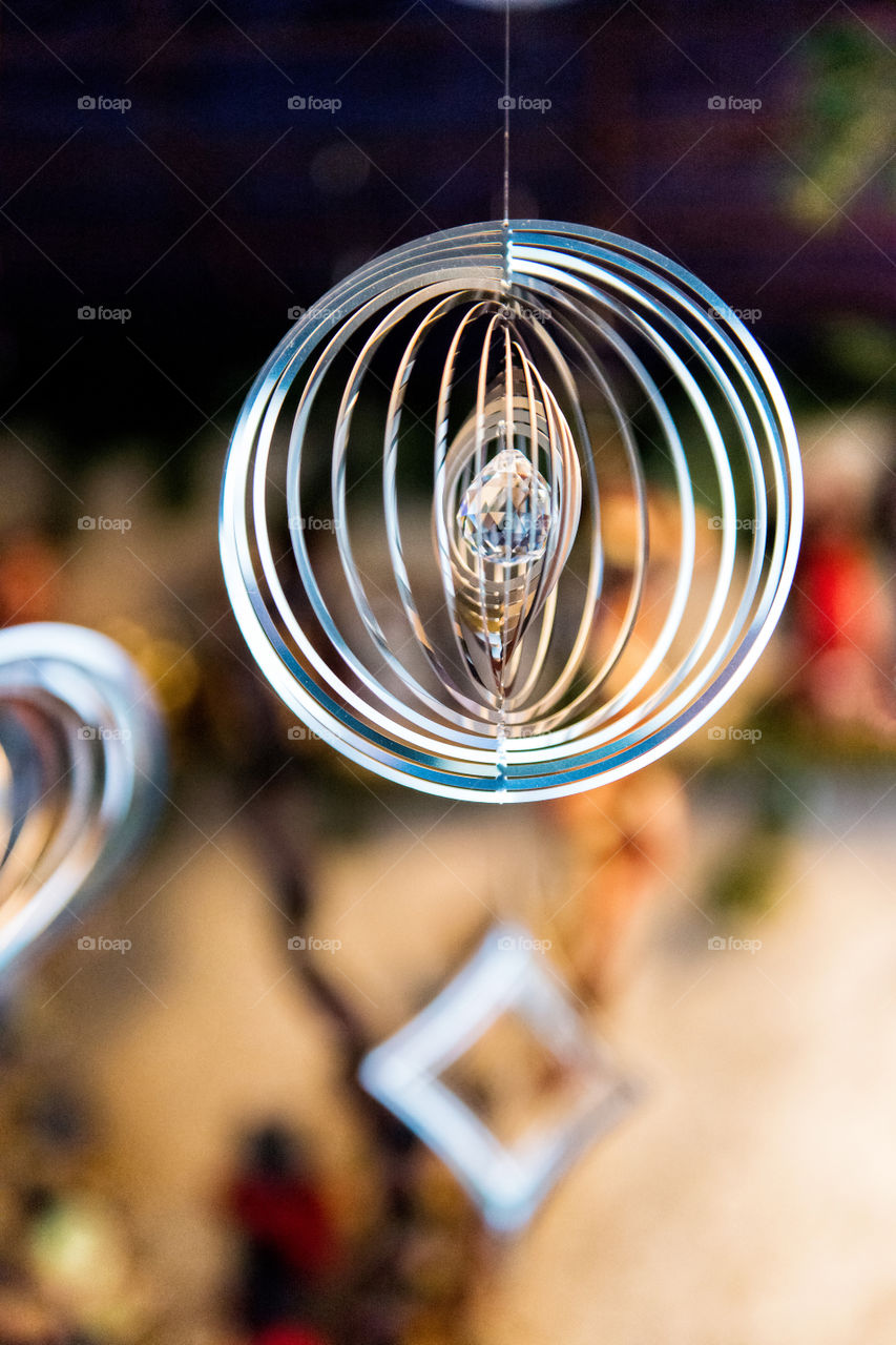 Metal festive decorations on a blurry background, selective focus