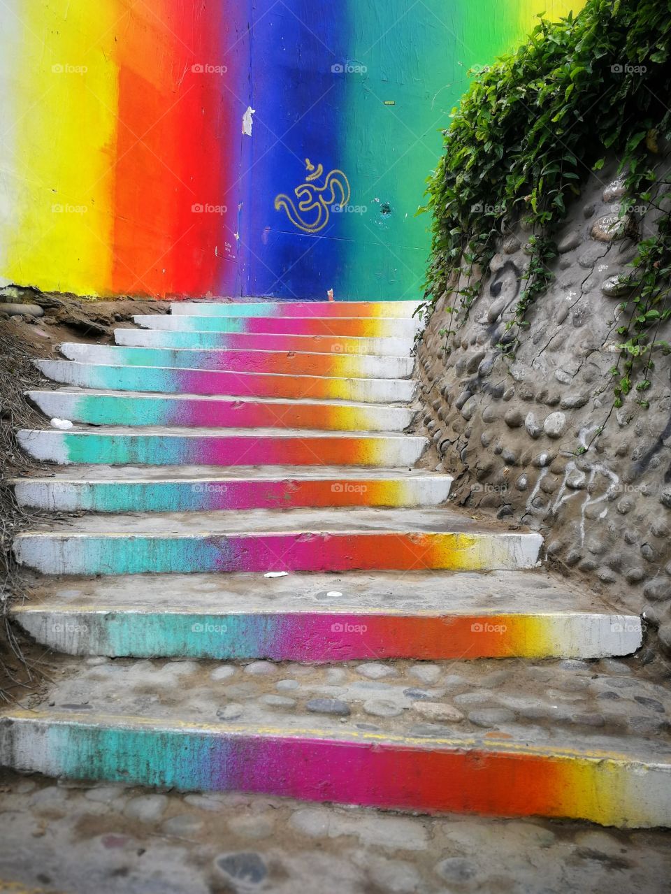 stairs brightly painted with bright colors.