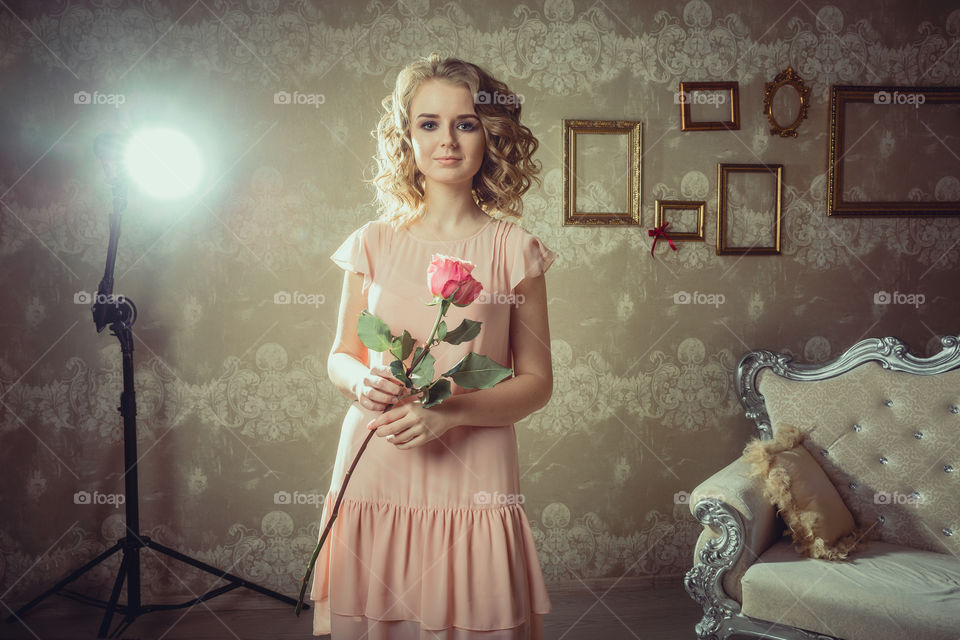 Beautiful young woman romantic studio portrait 