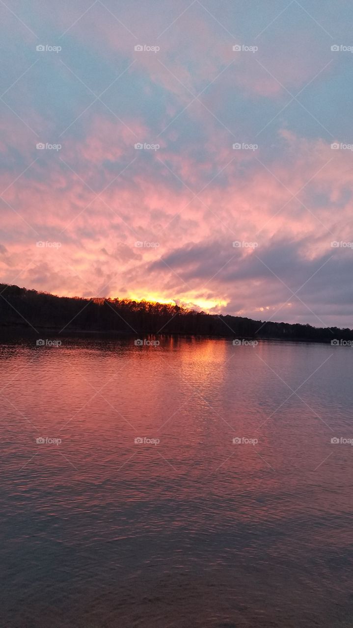 pink sunset over island