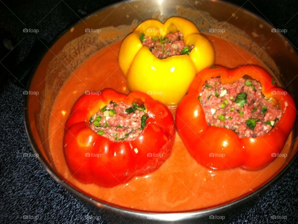 Home-cooked stuffed peppers