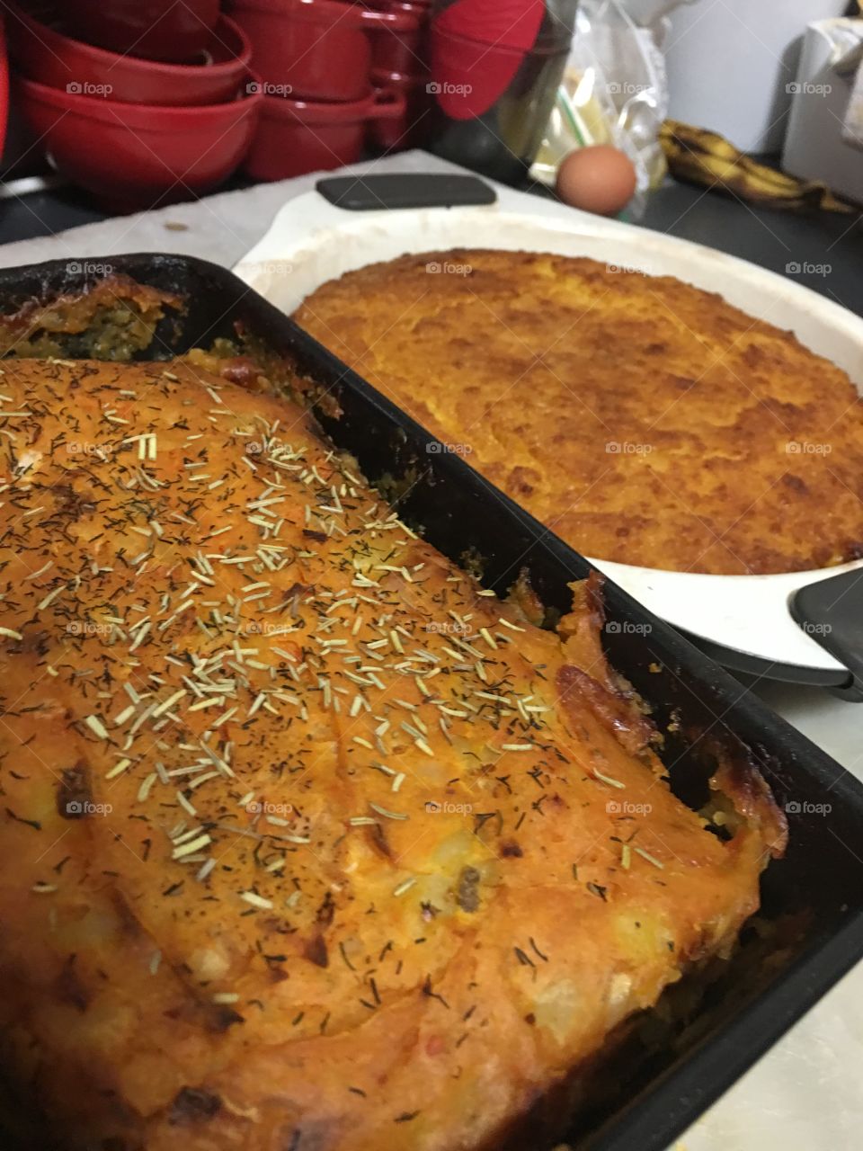 Traditional Canadian shepherds pie with a side of southern style cornbread, a meeting of north and south