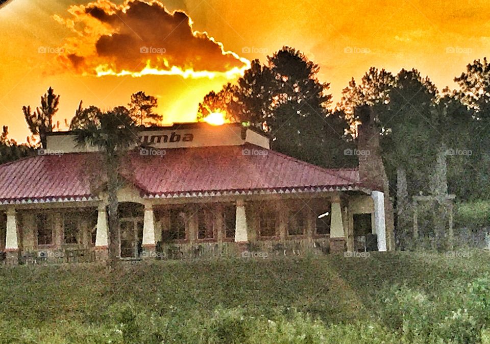 Labamba. Sun rising over a restaurant