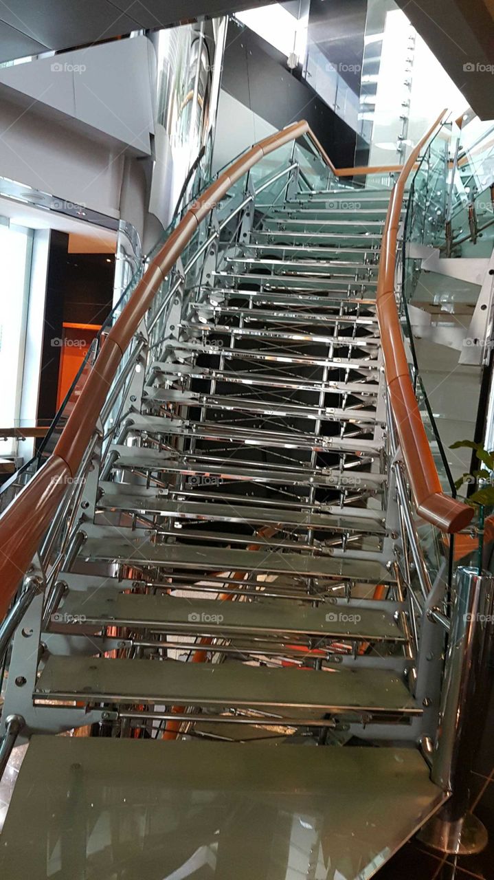 glass stairs in the Hilton in Dubai near the Creek. Lovely hotel.