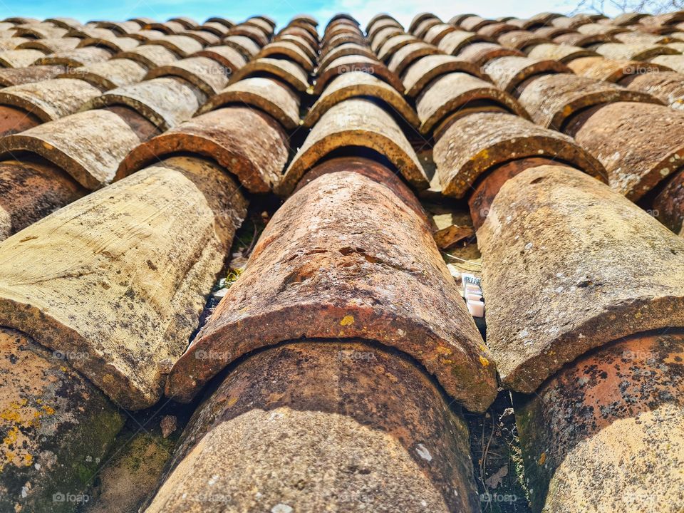 background with old roof tiles of a rustic farmhouse