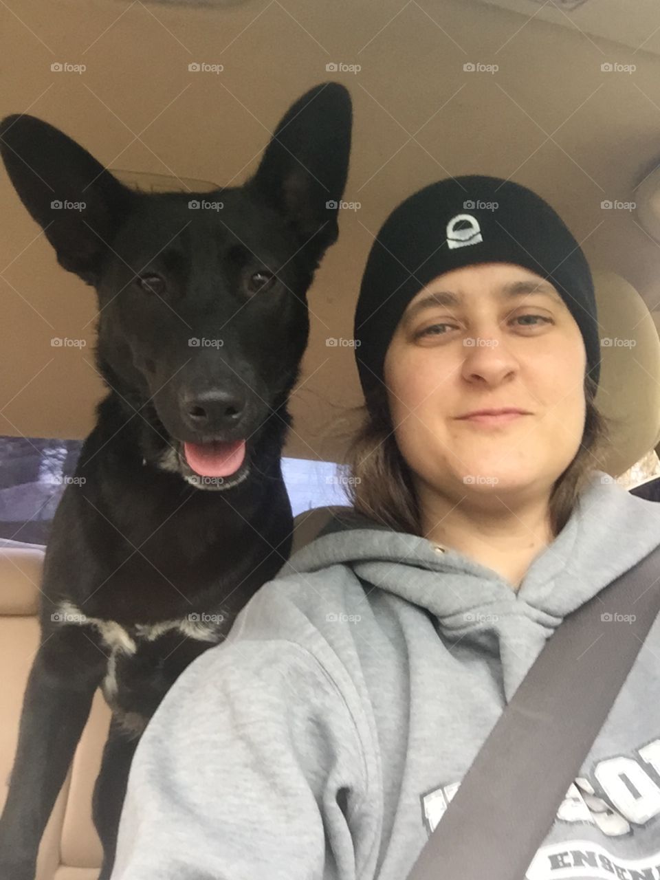 Dog and woman selfie 
