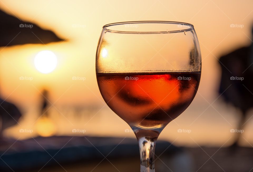 red wine at sunset 