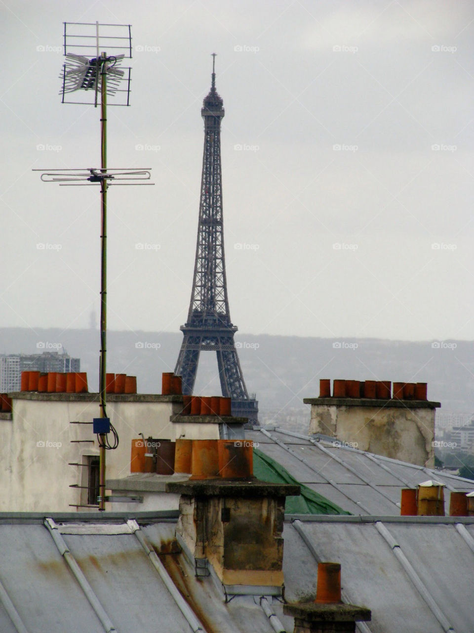 Over the roofs of Paris. View of Paris with Eiffel tower