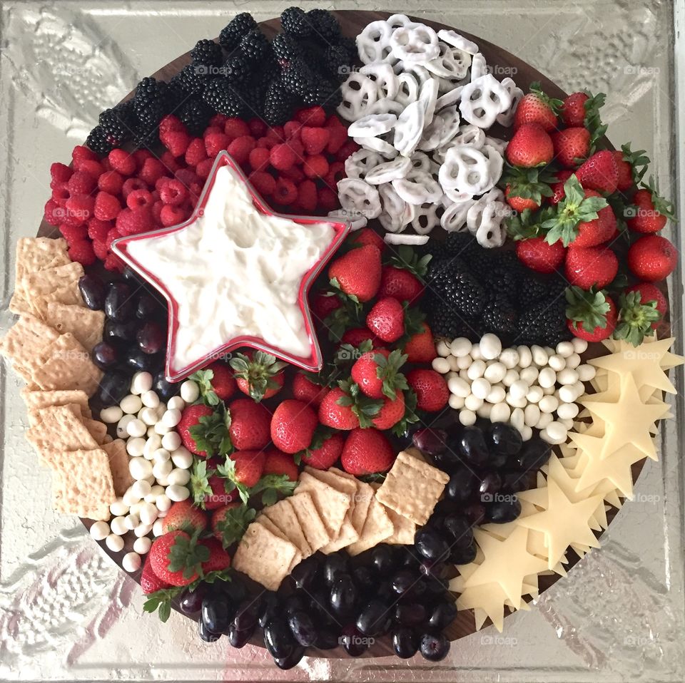 Red, white, and blue celebratory appetizer board 