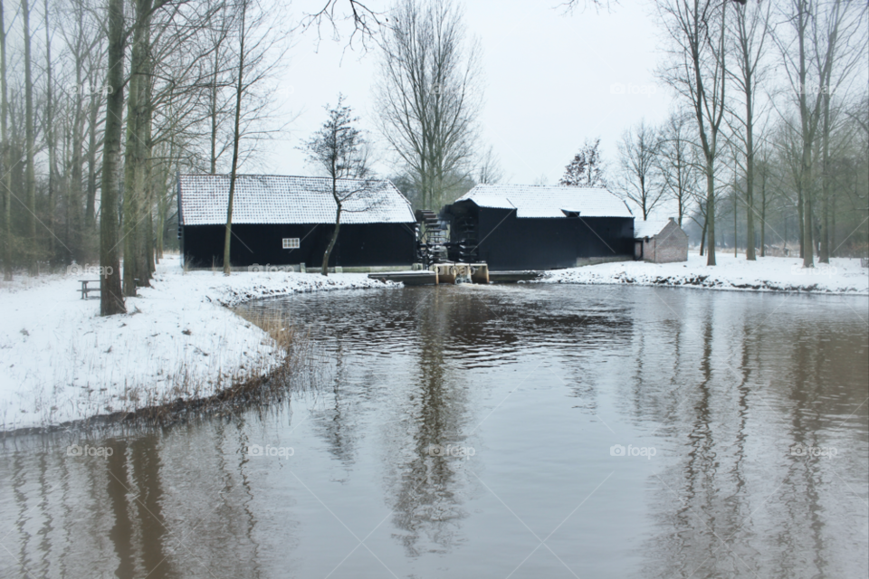 snow winter water mill by twilite