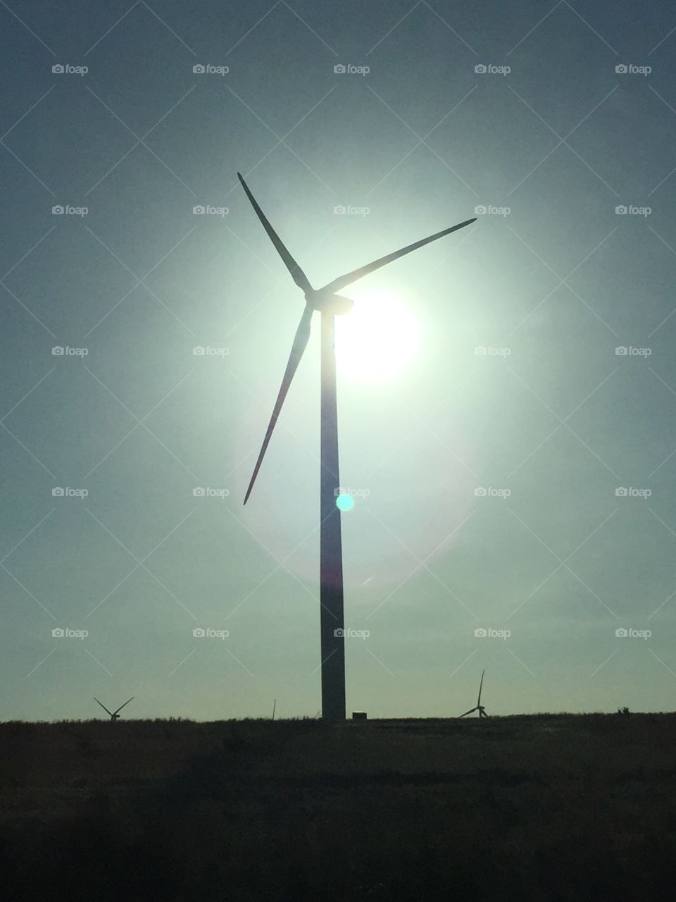 Wind turbine in the sun