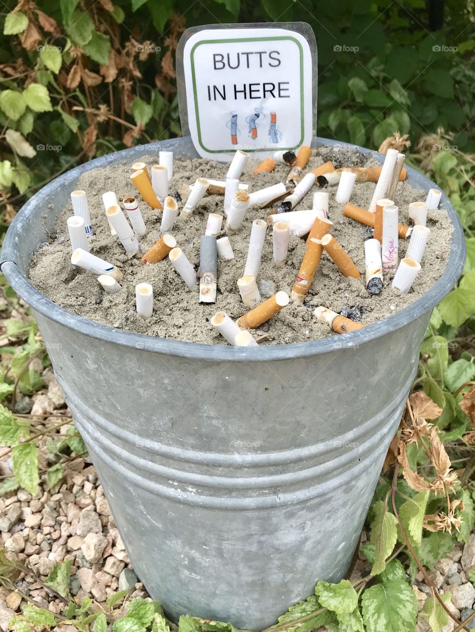 Ashtray bucket - butts in here, cigarette smokers old