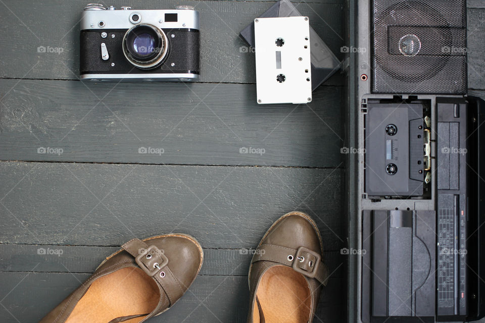 Retro, vintage, vintage items, tape recorder, cassette, audio, audocassettes, music, melody, music, player, musical plates, international de ...