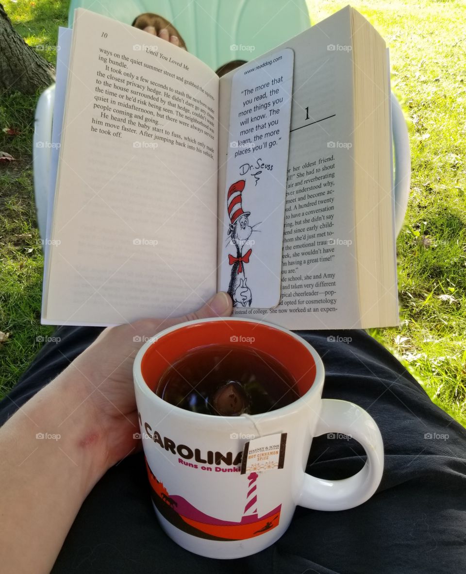 relaxing with a good book and hot tea