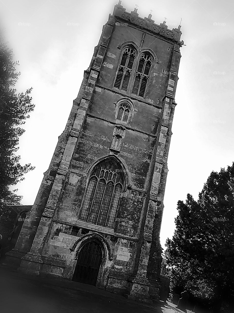 Black and white old church. Off skew