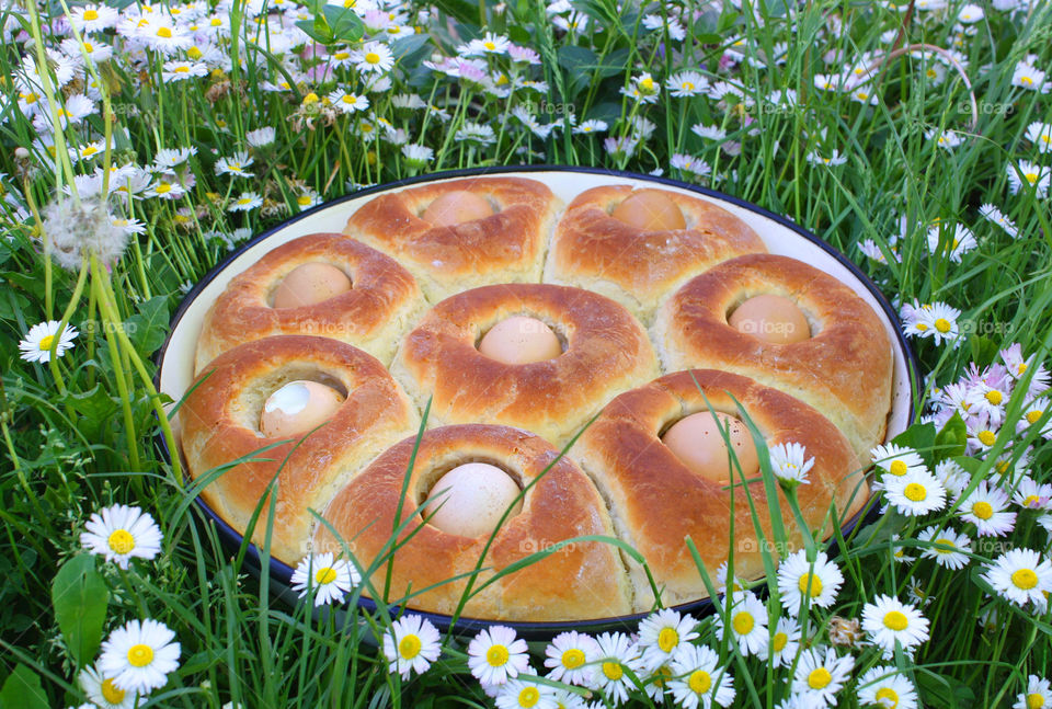 Spring time in my garden. We made a home baked bread with eggs, this is a traditional food for some regions in Bulgaria.