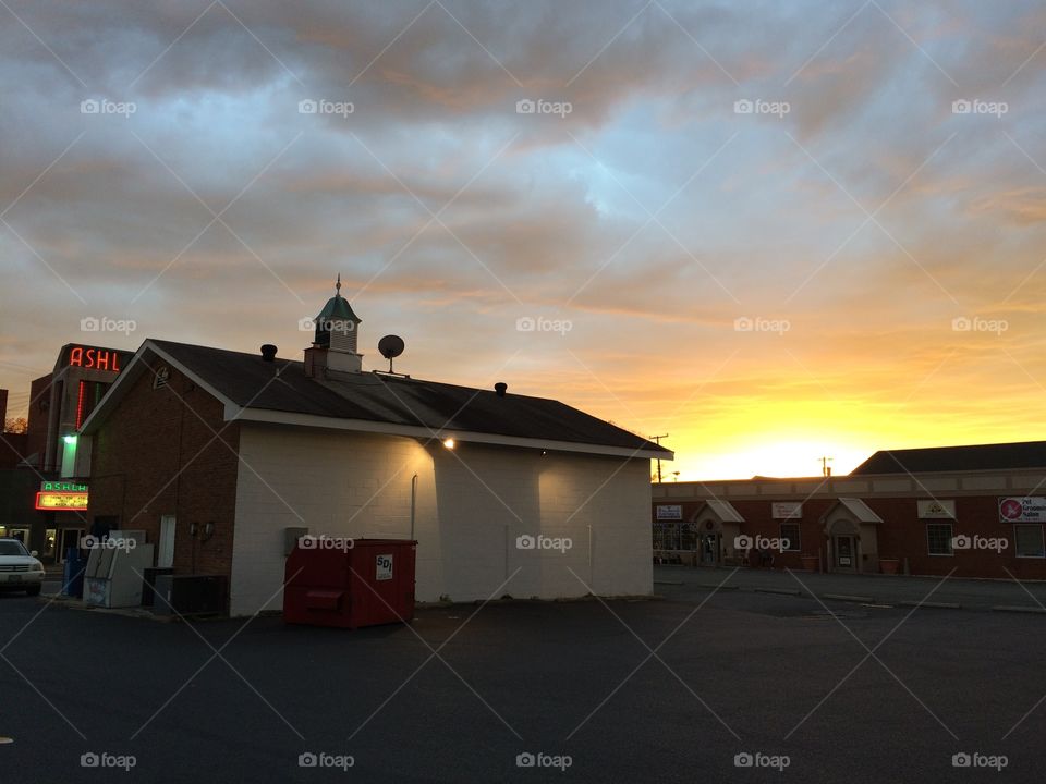 Sunset over the convenience store 