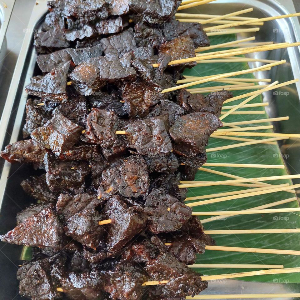 Lung satay, made from beef lung