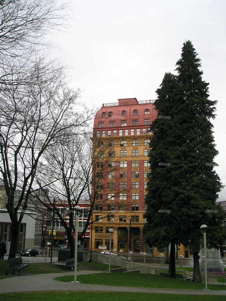 Orange and peach building, unique and fascinating.